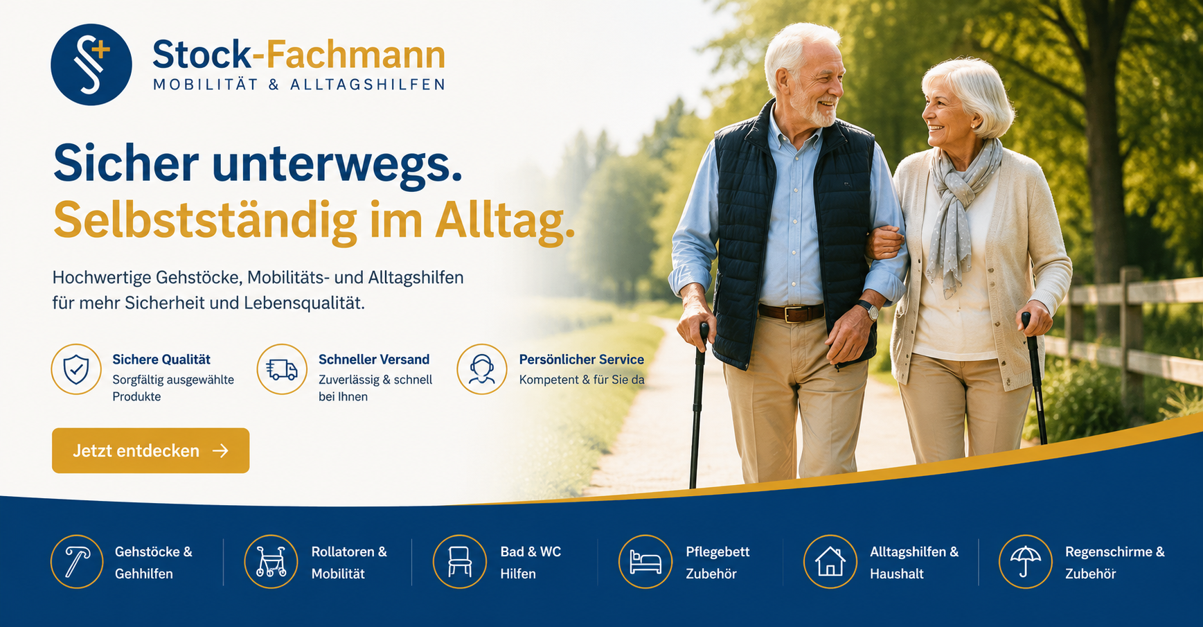 Stock-Fachmann – Aktives Seniorenpaar mit Gehstöcken...