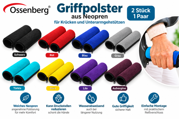 Ossenberg Griffpolster Neopren für Krücken mit Reißverschluss – 2 Stück