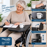 Therafin Half-Tray gepolsterte Rollstuhl-Armauflage links mit Becherhalter 41308B