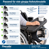 Therafin Half-Tray gepolsterte Rollstuhl-Armauflage links mit Becherhalter 41308B