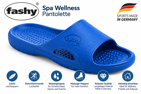 Fashy SPA Wellness Pantolette Blau – Badeschuhe mit Massage-Fußbett