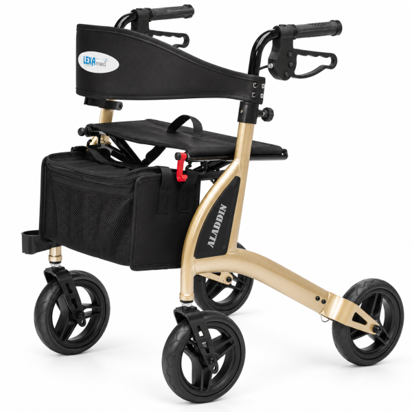 LEXAmed ALADDIN-H Leichtgewicht Rollator Champagner – Sitzhöhe 60 cm