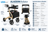 LEXAmed ALADDIN-H Leichtgewicht Rollator Champagner – Sitzhöhe 60 cm