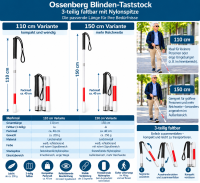 Ossenberg Blinden-Taststock faltbar – 110 oder 150 cm mit Nylonspitze
