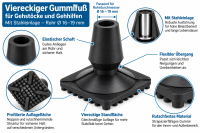 Viereckiger Gummifuß für Gehstock Ø 16–19 mm Schwarz mit Stahleinlage