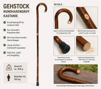 Gehstock Rundhaken Kastanie geflammt