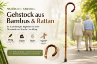 Gehstock Rundhaken Rattan Bambus