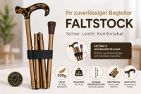 Faltstock mit Derbygriff – Gehstock faltbar, höhenverstellbar, Tigeroptik